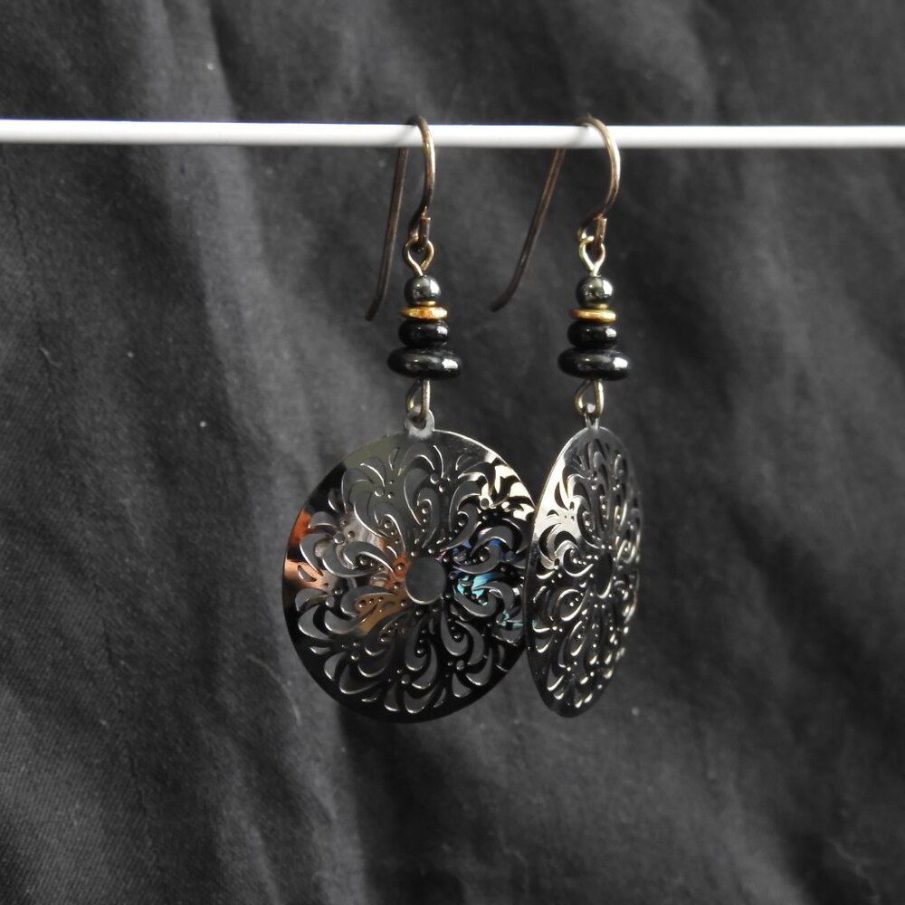 2/$13 Adajio Art Deco Black Hematite Filigree Earrings Handmade in USA - Picture 7 of 8